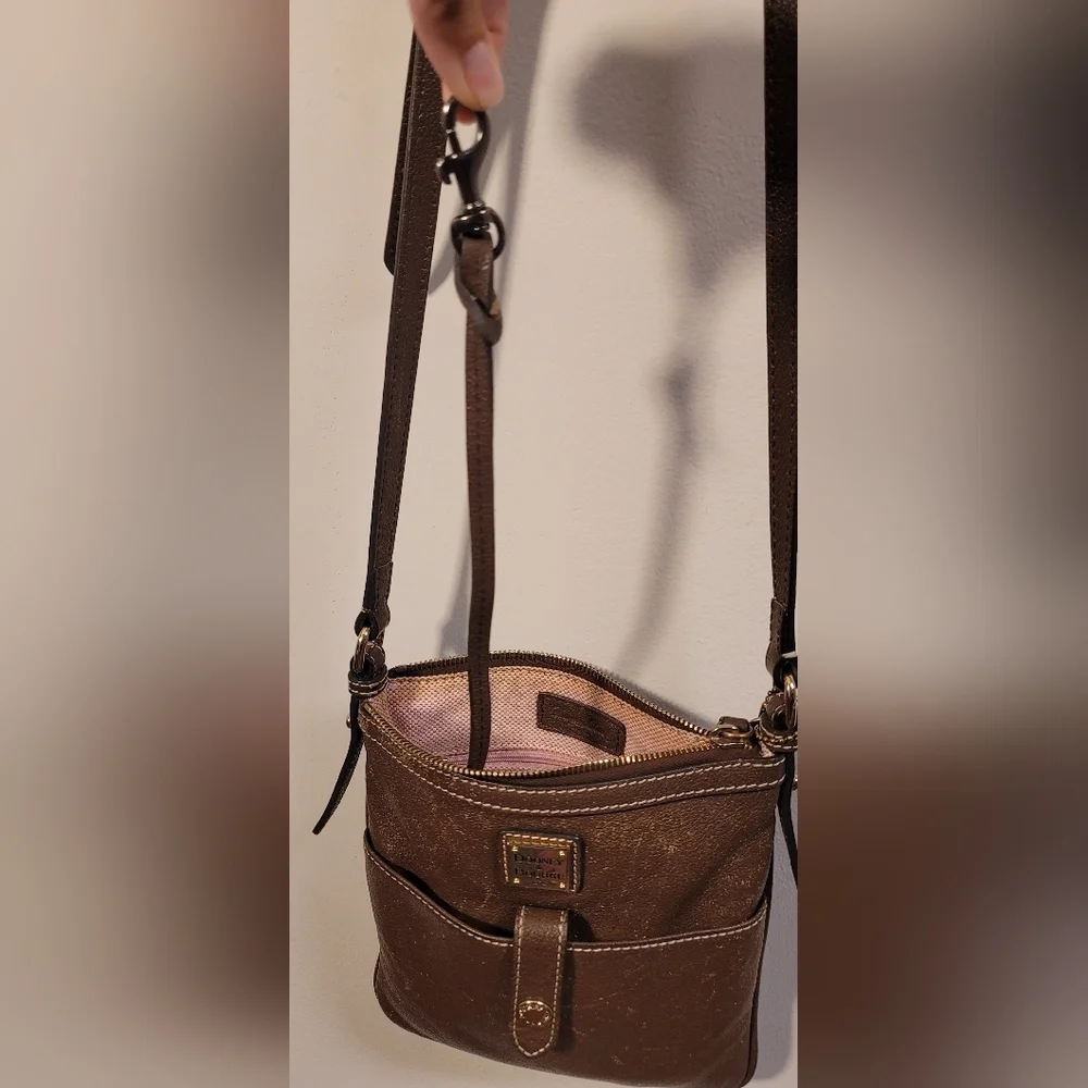Dooney & Bourke dark chocolate brown leather letter carrier crossbody bag